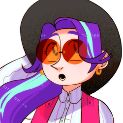Size: 730x724 | Tagged: safe, artist:stevetwisp, starlight glimmer, human, g4, bust, clothes, ear piercing, earring, female, hat, humanized, jewelry, piercing, shirt, solo, sunglasses, vest