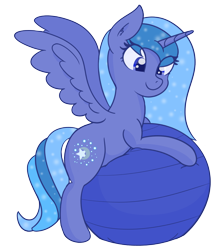 Size: 1894x2131 | Tagged: safe, artist:eyeburn, oc, oc only, oc:lulu star moonie, alicorn, pony, alicorn oc, exercise ball, horn, simple background, solo, transparent background, wings