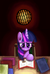 Size: 1024x1497 | Tagged: safe, artist:platinumdrop, twilight sparkle, pony, g4, book, digital painting, female, horrified, learning, solo