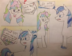 Size: 2048x1582 | Tagged: safe, artist:hrafnkyn, shining armor, oc, pony, unicorn, g4, annoyed, comic, excited, meme, photo, rude humor, surprised, traditional art