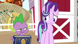 Size: 1280x720 | Tagged: safe, screencap, spike, starlight glimmer, pony, unicorn, g4, harvesting memories, my little pony: friendship is forever, female, mare, sweet apple acres
