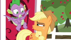Size: 1280x720 | Tagged: safe, screencap, applejack, spike, earth pony, pony, g4, harvesting memories, my little pony: friendship is forever, female, mare, sweet apple acres