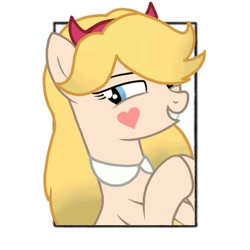 Size: 768x768 | Tagged: safe, alternate version, artist:emeriss96, earth pony, pony, bust, choker, eyelashes, female, heart, mare, ponified, simple background, smiling, solo, star butterfly, star vs the forces of evil, tattoo, white background