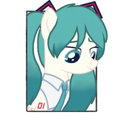 Size: 768x768 | Tagged: safe, alternate version, artist:emeriss96, pony, bust, clothes, female, frown, hatsune miku, hilarious in hindsight, mare, necktie, ponified, simple background, solo, vocaloid, white background