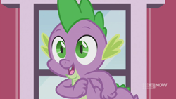 Size: 1280x720 | Tagged: safe, screencap, spike, dragon, g4, harvesting memories, spoiler:harvesting memories, spoiler:mlp friendship is forever, male, solo, sweet apple acres, sweet apple acres barn