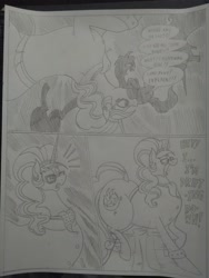 Size: 1944x2592 | Tagged: safe, artist:princebluemoon3, oc, oc:glimmering scones, pony, unicorn, comic:the chaos within us, background pony, black and white, canterlot, chaos, clothes, comic, commissioner:bigonionbean, confused, confusion, dialogue, drawing, dream, falling, female, floating, fusion, fusion:moondancer, fusion:saffron masala, fusion:sweet biscuit, glasses, grayscale, jewelry, magic, male, mare, monochrome, night, out of control magic, random pony, stallion, traditional art, writer:bigonionbean