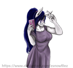 Size: 858x803 | Tagged: safe, artist:zsnowfilez, oc, oc only, oc:belladonna nightshade, earth pony, anthro, anthro oc, clothes, dress, female, mare, peace sign, selfie, simple background, solo, transparent background