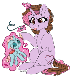 Size: 1024x1100 | Tagged: safe, artist:sk-ree, ocellus, oc, pony, unicorn, g4, female, magic, mare, needle, plushie, sewing needle, simple background, tongue out, transparent background