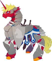 Size: 1994x2346 | Tagged: safe, artist:sitaart, oc, oc only, oc:steel prism, pony, unicorn, ponyfinder, armor, dungeons and dragons, fantasy class, knight, male, pen and paper rpg, rpg, simple background, solo, stallion, transparent background, warrior
