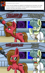 Size: 1174x1910 | Tagged: safe, artist:clouddg, oc, oc:pun, earth pony, pony, ask pun, ask, clothes, cross-popping veins, lab coat, telescope