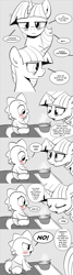 Size: 960x3600 | Tagged: safe, artist:mamatwilightsparkle, spike, twilight sparkle, dragon, pony, unicorn, tumblr:mama twilight sparkle, g4, angry, annoyed, baby, baby spike, bed, bloodshot eyes, comic, demanding, diaper, food, monochrome, sick, soup, spoon, tired, tumblr, younger