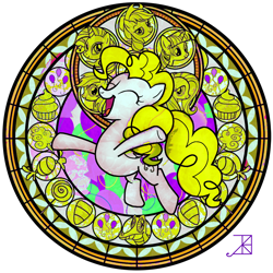 Size: 894x894 | Tagged: safe, applejack (g1), firefly, posey, sparkler (g1), surprise, twilight, pegasus, pony, g1, g4, disney, dive to the heart, eyes closed, g1 to g4, generation leap, kingdom hearts, recolor, smiling, stained glass
