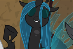 Size: 1391x942 | Tagged: safe, screencap, queen chrysalis, changeling, frenemies (episode), g4, cropped, cute, cutealis, eyes closed, female, smiling, solo