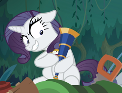 Size: 970x736 | Tagged: safe, screencap, mean rarity, pony, g4, the mean 6, clone, compass, crazy face, cropped, faic, female, floppy ears, greedity, solo, telescope