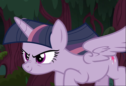 Size: 1233x845 | Tagged: safe, screencap, mean twilight sparkle, pony, g4, the mean 6, cropped, female, flying, nose wrinkle, smiling, smirk, solo, spread wings, wings