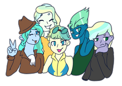 Size: 2750x1950 | Tagged: safe, artist:firefox238, sky stinger, vapor trail, oc, oc:cloudy zap, oc:skye styles, oc:vestigium trail, icey-verse, equestria girls, g4, :p, clothes, coat, commission, ear piercing, earring, equestria girls-ified, eyes closed, father and child, father and daughter, female, goggles, grin, hoodie, jewelry, male, mother and child, mother and daughter, offspring, one eye closed, parent:sky stinger, parent:vapor trail, parents:vaporsky, peace sign, piercing, ship:vaporsky, shipping, shirt, siblings, simple background, sisters, sleeveless, sleeveless hoodie, smiling, straight, tank top, tongue out, transparent background, trenchcoat, unamused, uniform, wink, wonderbolt trainee uniform
