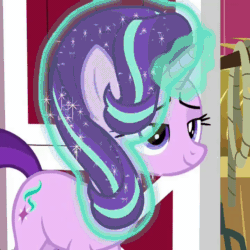 Size: 720x720 | Tagged: safe, screencap, spike, starlight glimmer, dragon, pony, unicorn, g4, harvesting memories, spoiler:harvesting memories, spoiler:mlp friendship is forever, acting, alternate hairstyle, animated, asking, book, cropped, cute, duo, duo male and female, female, funny, gif, glimmerbetes, looking at someone, male, mane swap, mare, not twilight sparkle, raised eyebrow, raised hoof, smiling, smirk, starlight sparkle, sweet apple acres barn