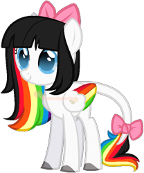 Size: 519x624 | Tagged: oc name needed, safe, artist:skulifuck, oc, oc only, pegasus, pony, base used, bow, colored hooves, female, hair bow, leonine tail, mare, multicolored hair, pegasus oc, rainbow hair, simple background, smiling, solo, tail bow, transparent background, wings