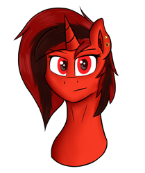 Size: 1414x1692 | Tagged: safe, artist:flapstune, oc, oc only, oc:flaps tune, pony, unicorn, angry, bust, ear piercing, earring, female, horn, jewelry, mare, piercing, simple background, solo, white background