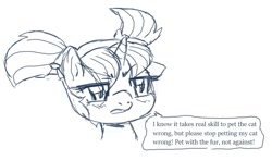 Size: 1021x599 | Tagged: safe, artist:buttercupsaiyan, starlight glimmer, g4, autodesk sketchbook, collaboration, female, filly, monochrome, petting the cat, pigtails, quarantine peeves, sketch