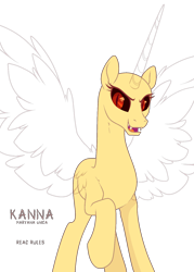 Size: 1140x1592 | Tagged: safe, artist:teepew, oc, oc only, alicorn, pony, alicorn oc, bald, base, eyelashes, fangs, horn, open mouth, raised hoof, simple background, solo, tall alicorn, transparent background, wings