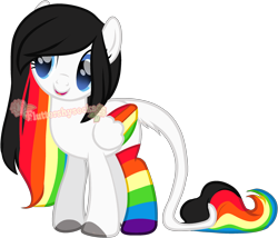 Size: 2524x2157 | Tagged: safe, artist:skulifuck, oc, oc only, pegasus, pony, base used, clothes, colored hooves, high res, leonine tail, multicolored hair, pegasus oc, rainbow hair, rainbow socks, simple background, smiling, socks, solo, striped socks, transparent background, watermark, wings