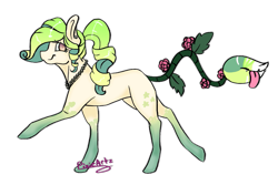 Size: 1093x689 | Tagged: safe, artist:pixieartz, oc, oc only, monster pony, original species, piranha plant pony, plant pony, :p, augmented tail, coat markings, ear piercing, female, flower, jewelry, necklace, pearl necklace, piercing, plant, raised hoof, rose, signature, simple background, smiling, socks (coat markings), tongue out, transparent background