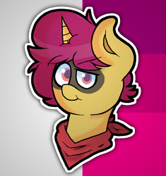 Size: 880x937 | Tagged: safe, artist:retro_hearts, oc, oc only, oc:mystery brew, pony, unicorn, bandana, bust, cute, looking at you, male, outline, smiling, smirk, smug, stallion