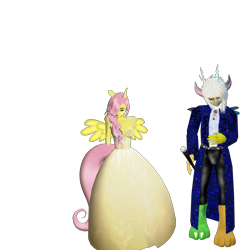 Size: 2048x2048 | Tagged: safe, artist:monstermaster13, discord, fluttershy, anthro, g4, 3d, female, high res, male, ship:discoshy, shipping, simple background, straight, transparent background
