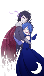 Size: 1369x2361 | Tagged: safe, artist:cryingkate, king sombra, princess luna, human, g4, duo, female, hug, humanized, male, ship:lumbra, shipping, simple background, straight, transparent background
