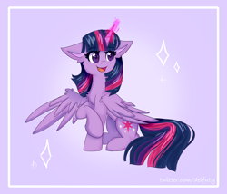 Size: 2306x1978 | Tagged: safe, artist:pandoraqueens, twilight sparkle, alicorn, pony, g4, chest fluff, cute, ear fluff, female, glowing horn, horn, mare, open mouth, sitting, solo, spread wings, twiabetes, twilight sparkle (alicorn), wings