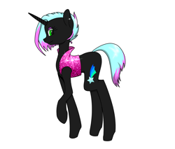 Size: 2000x1700 | Tagged: safe, artist:twinloud, oc, oc only, unnamed oc, pony, unicorn, clothes, ear piercing, earring, female, horn, jewelry, looking at you, mare, multicolored hair, piercing, raised hoof, simple background, smiling, solo, vest, white background