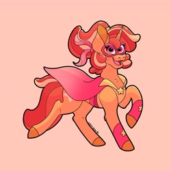 Size: 4096x4096 | Tagged: safe, artist:riocinart, oc, oc only, pony, unicorn, absurd resolution, cape, clothes, horn, mask, not sunset shimmer, open mouth, power ponies oc, raised hoof, simple background, smiling, solo, unicorn oc