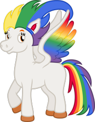 Size: 4000x5146 | Tagged: safe, artist:melisareb, oc, oc only, oc:irene iridium, object pony, original species, pegasus, pony, .svg available, absurd resolution, barely pony related, clairev, colored wings, female, gradient wings, inkscape, klara viskova, lidded eyes, looking up, mare, multicolored hair, multicolored wings, ponified, rainbow hair, rainbow tail, rainbow wings, simple background, solo, style emulation, transparent background, vector, wings