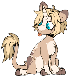 Size: 906x1000 | Tagged: safe, artist:cinnamonsparx, oc, oc only, oc:drip drop, pony, unicorn, cloven hooves, female, mare, simple background, solo, tongue out, transparent background