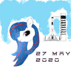 Size: 750x750 | Tagged: safe, artist:magicalicorn, oc, oc:nasapone, pony, animated, barely animated, dragon (spacecraft), falcon 9, gif, nasa, rocket, sketch, solo, space, spacex