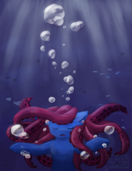 Size: 2312x3000 | Tagged: safe, artist:nightthemadqueen, oc, oc:squilius, original species, tentacle pony, bubble, high res, male, tentacles, underwater