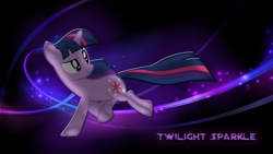 Size: 1920x1080 | Tagged: safe, artist:ckittykat98, artist:sugar-loop, edit, twilight sparkle, pony, unicorn, g4, female, grin, looking back, mare, name, running, smiling, solo, unicorn twilight, wallpaper, wallpaper edit