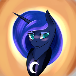 Size: 1850x1863 | Tagged: safe, artist:renarde-louve, princess luna, alicorn, pony, g4, abstract background, blushing, bust, female, mare, portrait, solo