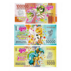Size: 700x700 | Tagged: safe, artist:scarlet-spectrum, oc, oc:adalina dragonheart, oc:heaven's light, oc:lin sara lee, pony, fake money, indonesia, indonesian, rupiah