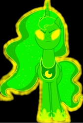 Size: 413x610 | Tagged: safe, artist:mellow91, edit, princess luna, oc, oc:the supreme being, g4, glare, glowing eyes, possessed, yellow eyes