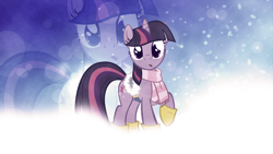Size: 1920x1080 | Tagged: dead source, safe, artist:overmare, twilight sparkle, pony, unicorn, g4, boots, clothes, female, looking at you, mare, raised hoof, saddle, scarf, shoes, snow, solo, striped scarf, tack, unicorn twilight, wallpaper, zoom layer