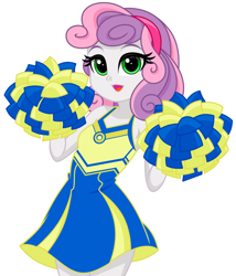 Size: 1124x1312 | Tagged: safe, artist:rosemile mulberry, sweetie belle, equestria girls, g4, cheerleader, cheerleader outfit, clothes, cute, diasweetes, female, looking at you, open mouth, pom pom, skirt, solo