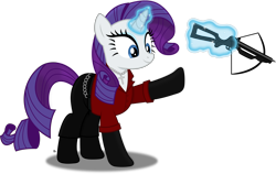 Size: 4756x3013 | Tagged: safe, artist:anime-equestria, rarity, pony, unicorn, g4, ada wong, arrow, belt, clothes, crossbow, crossover, female, gloves, horn, jewelry, levitation, long gloves, magic, necklace, resident evil, resident evil 6, simple background, solo, telekinesis, transparent background, vector, weapon