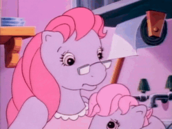 Size: 640x480 | Tagged: safe, screencap, clover (g1), mrs. bloom, earth pony, pony, g1, my little pony tales, out of luck, animated, female, glasses, mare, mother and child, mother and daughter, sound, unnamed character, unnamed pony, webm