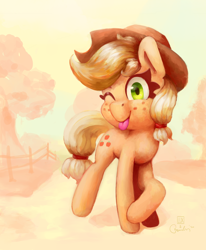 Size: 3634x4412 | Tagged: safe, artist:aemuhn, artist:luxaestas, applejack, earth pony, pony, g4, :p, absurd resolution, collaboration, cute, female, jackabetes, looking at you, mare, one eye closed, solo, tongue out, wink