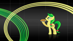 Size: 1920x1080 | Tagged: source needed, safe, artist:sirpayne, edit, apple fritter, earth pony, pony, g4, apple family member, female, food, mare, plate, solo, wallpaper, wallpaper edit