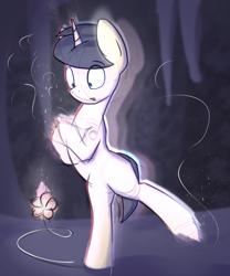 Size: 2000x2400 | Tagged: safe, artist:triplesevens, oc, oc only, pony, unicorn, cave, flower, high res, standing