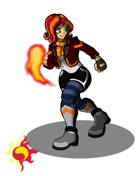 Size: 2037x2573 | Tagged: safe, artist:theomegas2, sunset shimmer, human, equestria girls, g4, clothes, fiery shimmer, fingerless gloves, fire, gloves, high res, simple background, transparent background