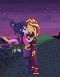 Size: 2469x3206 | Tagged: safe, artist:samyvillaly, sci-twi, sunset shimmer, twilight sparkle, equestria girls, equestria girls specials, g4, my little pony equestria girls: better together, my little pony equestria girls: sunset's backstage pass, female, high res, lesbian, music festival outfit, ship:sci-twishimmer, ship:sunsetsparkle, shipping
